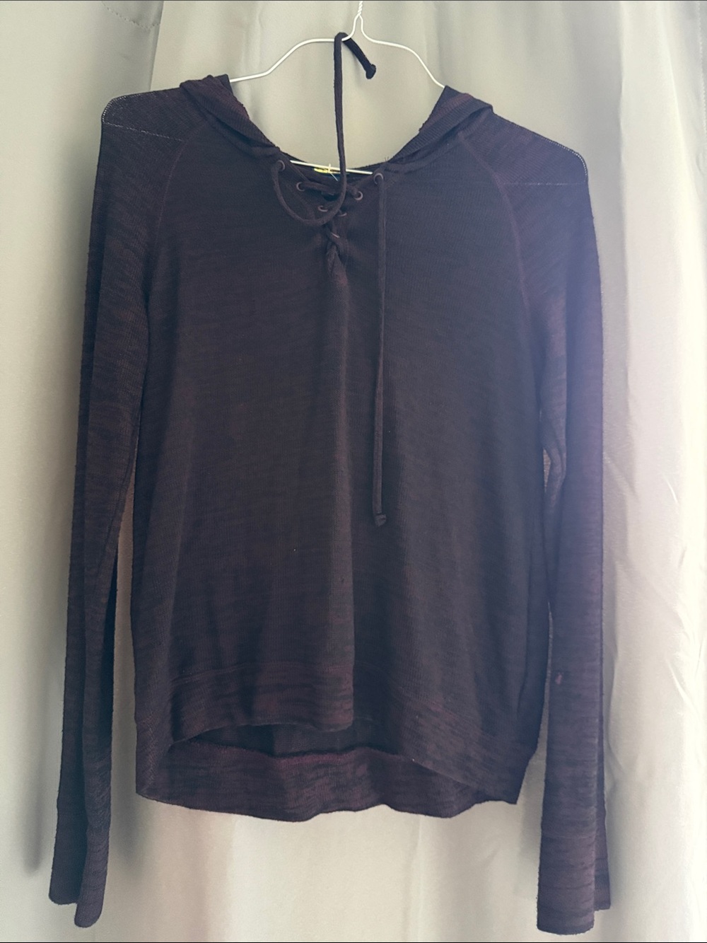 Prince & Fox Lace-Up Hooded Long Sleeve Top - Plum